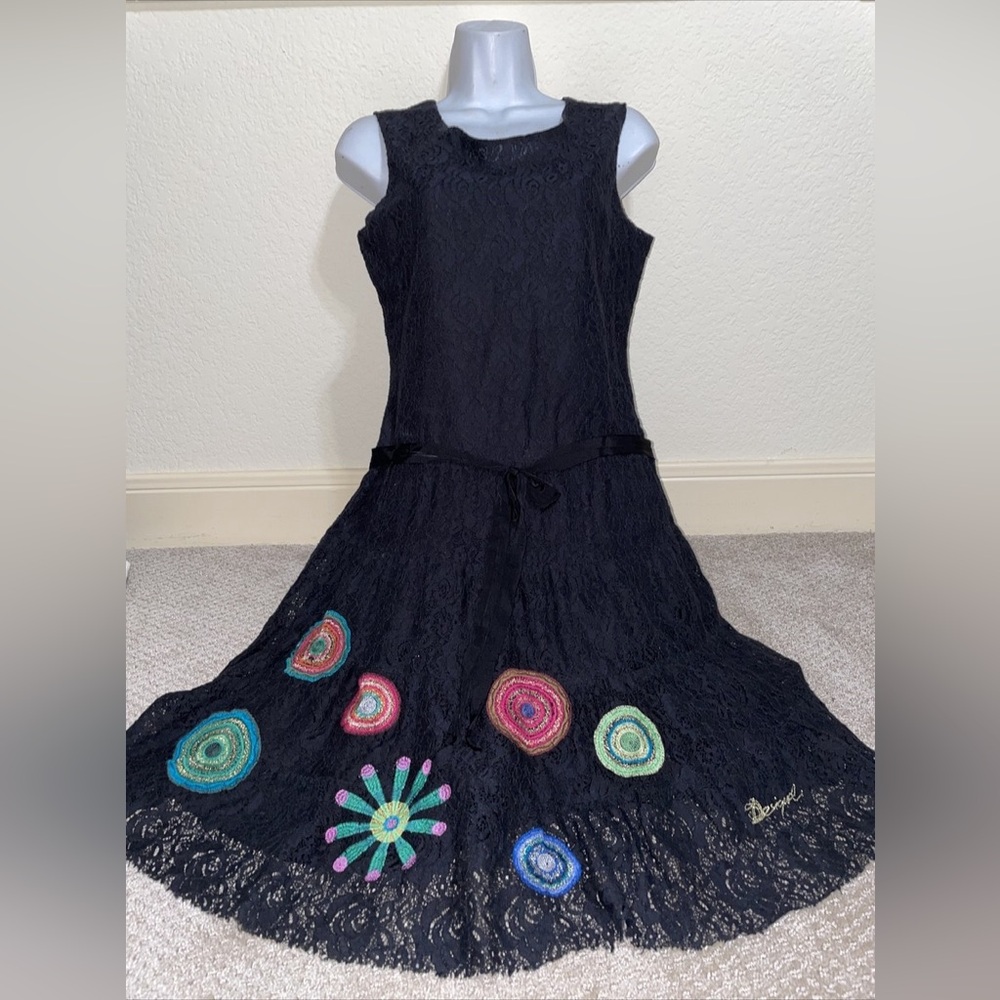 Desigual Dress Lace Embroidered Black EUC Size 38